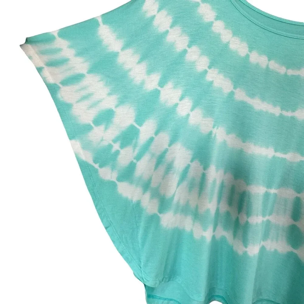 Justice JRS 14/16 Top Tie-Dye Boat Neck Batwing Sleeves Stretch Aqua Blue